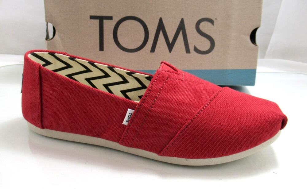 Toms Alpargata Slip On Espadrille Flat Shoes Comfort Canvas Red Size 8